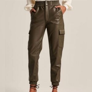Abercrombie & Fitch Olive Faux Leather Cargo Joggers Size Medium NWOT